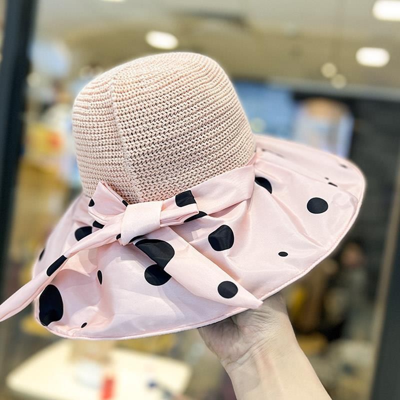 Large visor face Sun protection Spring/Summer bow Fisherman hat Women's Japanese UV UV protection vinyl all-match sun hat
