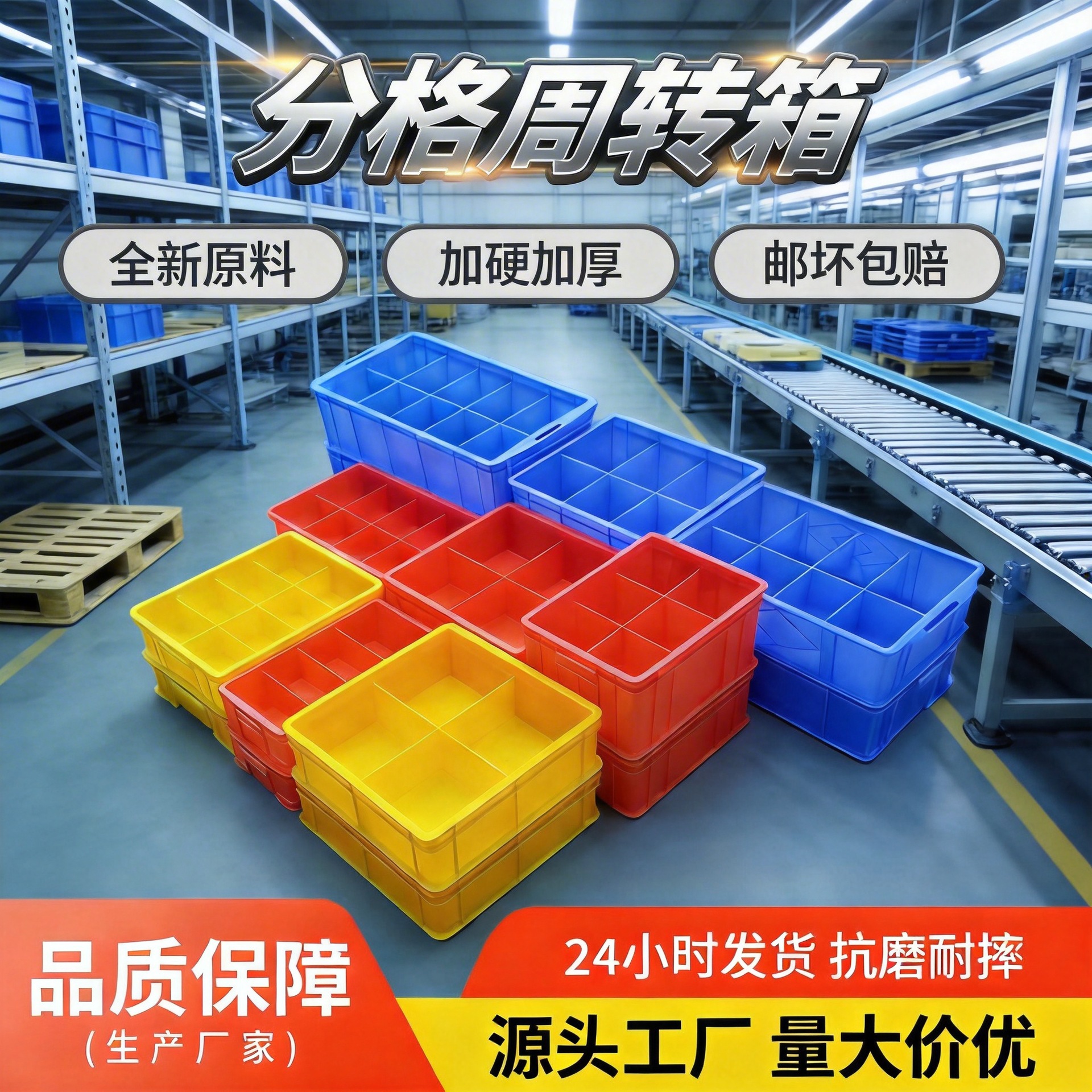 分格周转箱一体注塑分格塑料盒电子五金分类塑胶箱无盖多分格胶箱