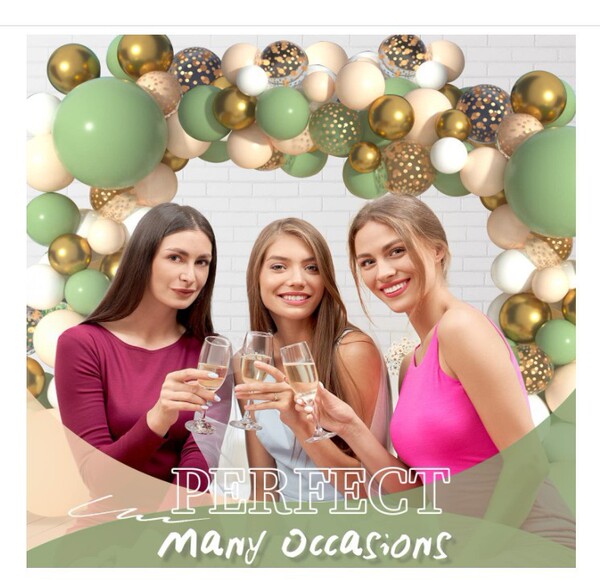 green retro golden matte white balloon