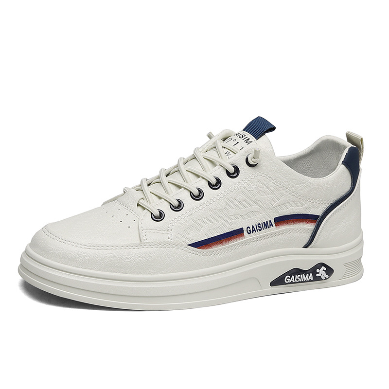 2025 primavera nuevo zapato de skate impermeable de cuero de un pie con suela suave aumentando la altura de los zapatos blancos casuales de moda estudiantiles