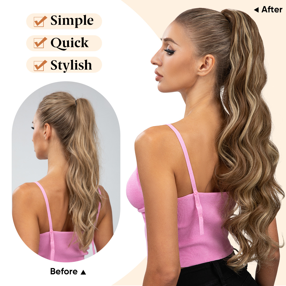 Synthetic hair for women with long curly hair drawstring style synthetic fiber high ponytails and large wave fake braids_voghion.com
