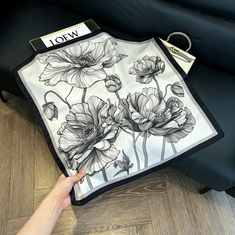 Colección 70*70 nuevo estilo bufanda de seda azul sensación de alta calidad imitación bufanda cuadrada de seda moda todo-fósforo bolsa atada bufanda de pelo