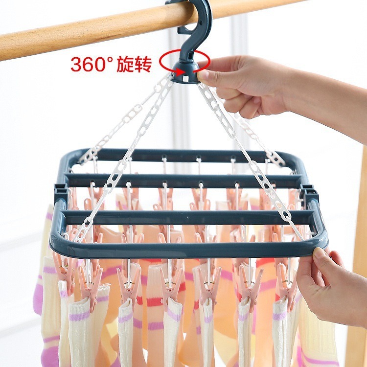 Engrosado 32-clip multi-clip tendedero de secado tendedero multifuncional Hotel percha de plástico para el hogar calcetines de secado clip