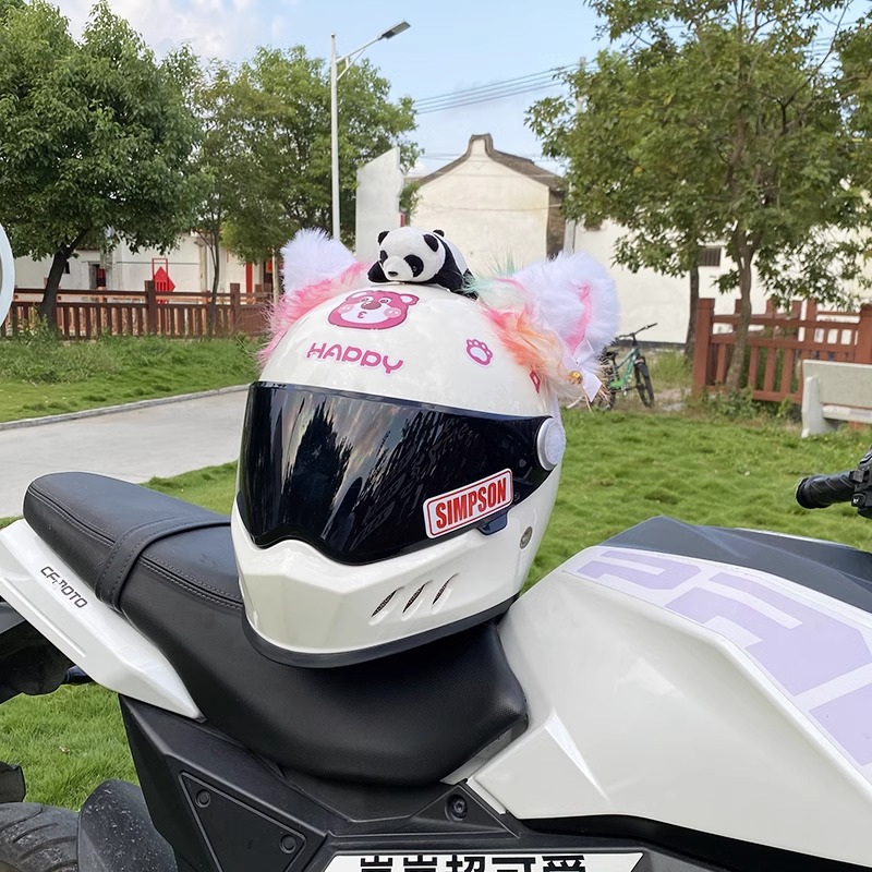 Cute Colorful Fluffy White Cat Ear Helmet Accessories Detachable Motorcycle