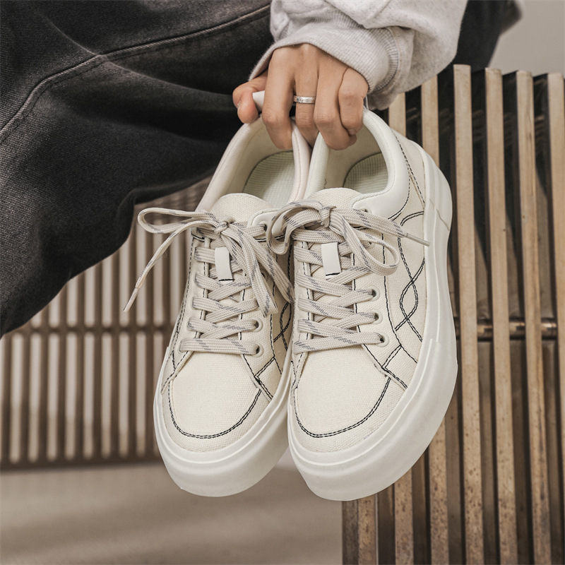 Canvas Shoes Men's 2025 Spring Board Shoes Men's Trendy Men's Breathable Sports Cloth Shoes Niche New Thick-soled Canvas Shoes