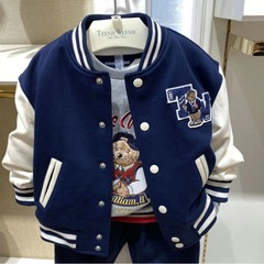 2024春秋新款雙層男童棒球服小熊開衫外套球服外套