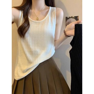Ice Silk Knitted Camisole Women's Outer Wear Summer plus size chubby girl Loose Belly Cover Sleeveless Top A3347