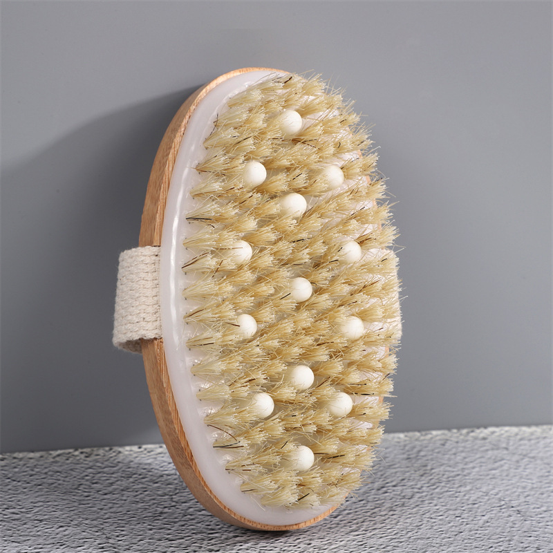 Transfronterizo en stock Cepillo de baño de haya Cepillo de baño de masaje de cerdas ovaladas Cepillo de baño de cuerpo seco de mano