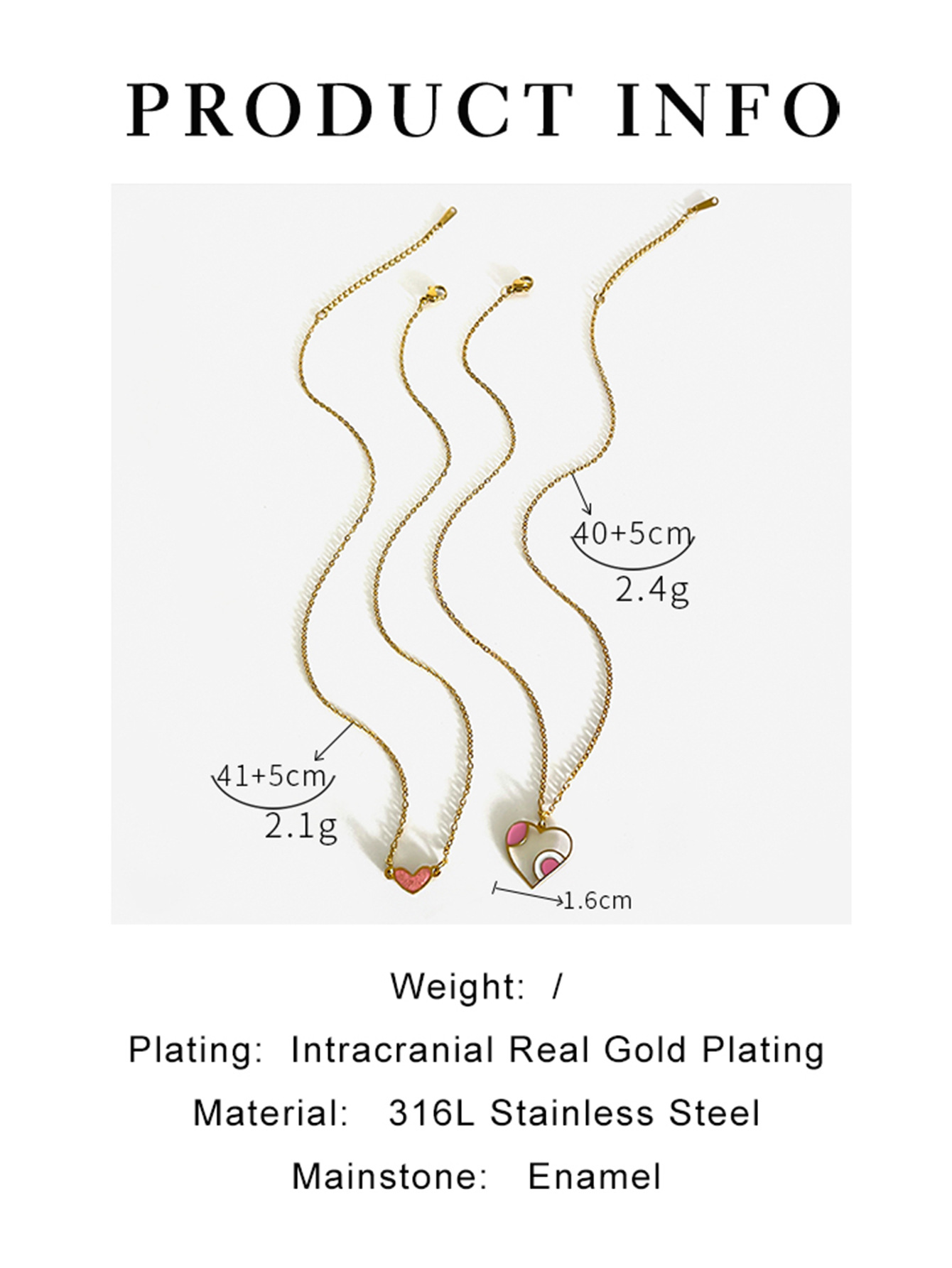 7g Weight 316L Stainless Steel Pendant Material 316L Stainless Steel Heart Shape Waterproof Non Tarnish Surgical Steel Sweet Cable Chain Pendant Necklace For Women's
