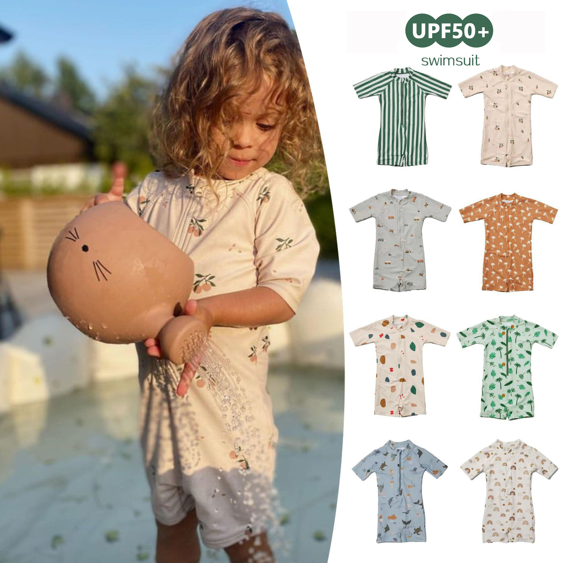 Ins Kidsren's Korean Style One-Piece Swimsuit Baby One-Piece Cartoon Swimsuit Girls Sun Protection Quick-Drying Family Swimsuit