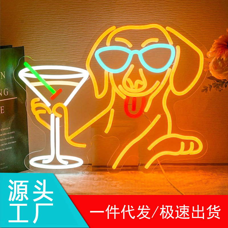 Dachshund neon decorative light, for wall decoration, LED sign, USB powered.