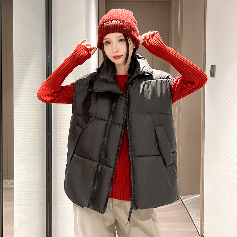 2025 otoño y invierno chaleco de pluma de algodón para mujeres estudiantes cortos encapuchados abrazadera de caballo caliente estilo coreano delgado y chaleco con cremallera image 7