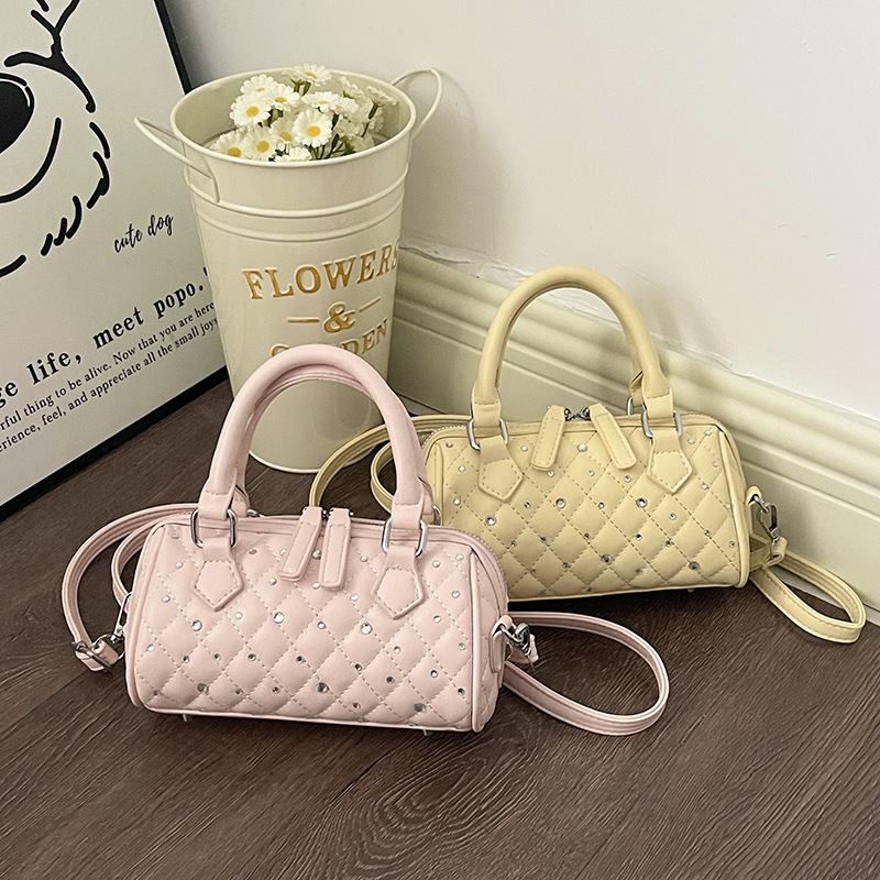 Bolsa cilíndrica coreana para mujeres 2026 nuevo diseño de moda con diamantes bolso portátil sensación cotidiana bolso de Boston