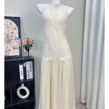 YQGFS#2025新款白色法式薄纱连衣裙女夏五一出游新中式蕾丝旗袍裙