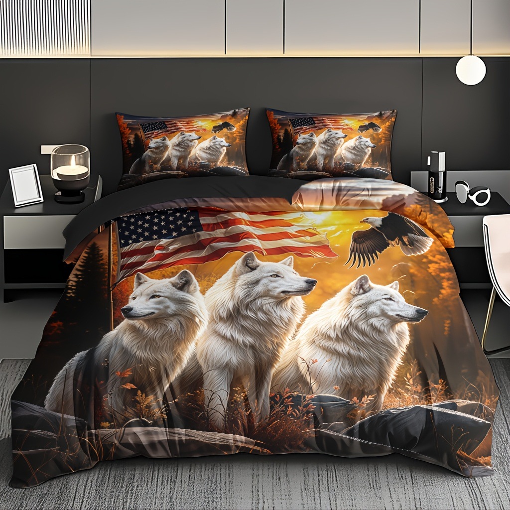 TEMU / JIT impresión digital abrasión edredón retrógrado wolf totem estilo nacional kit textil se puede diseñar