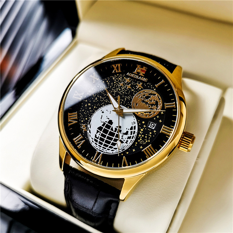 K reloj casual reloj estrellado Planeta de gama alta para hombres fondo transparente reloj mecánico automático tendencia de hebilla de mariposa de acero inoxidable