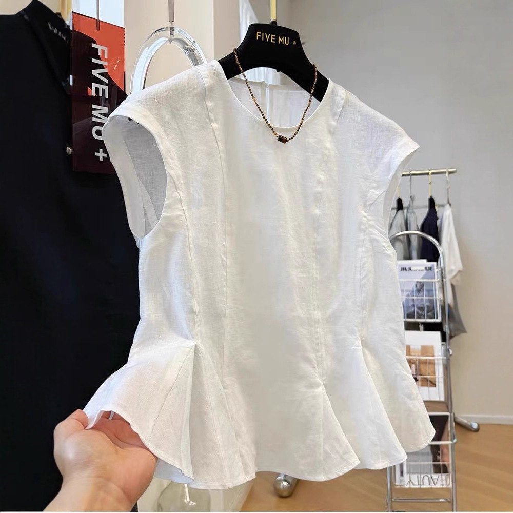 Korean-Style Fashionable Small Skirt Hem Round-Neck Blouse T-Shirt for Women 2026 Summer Sleeveless Outerwear Vest Top