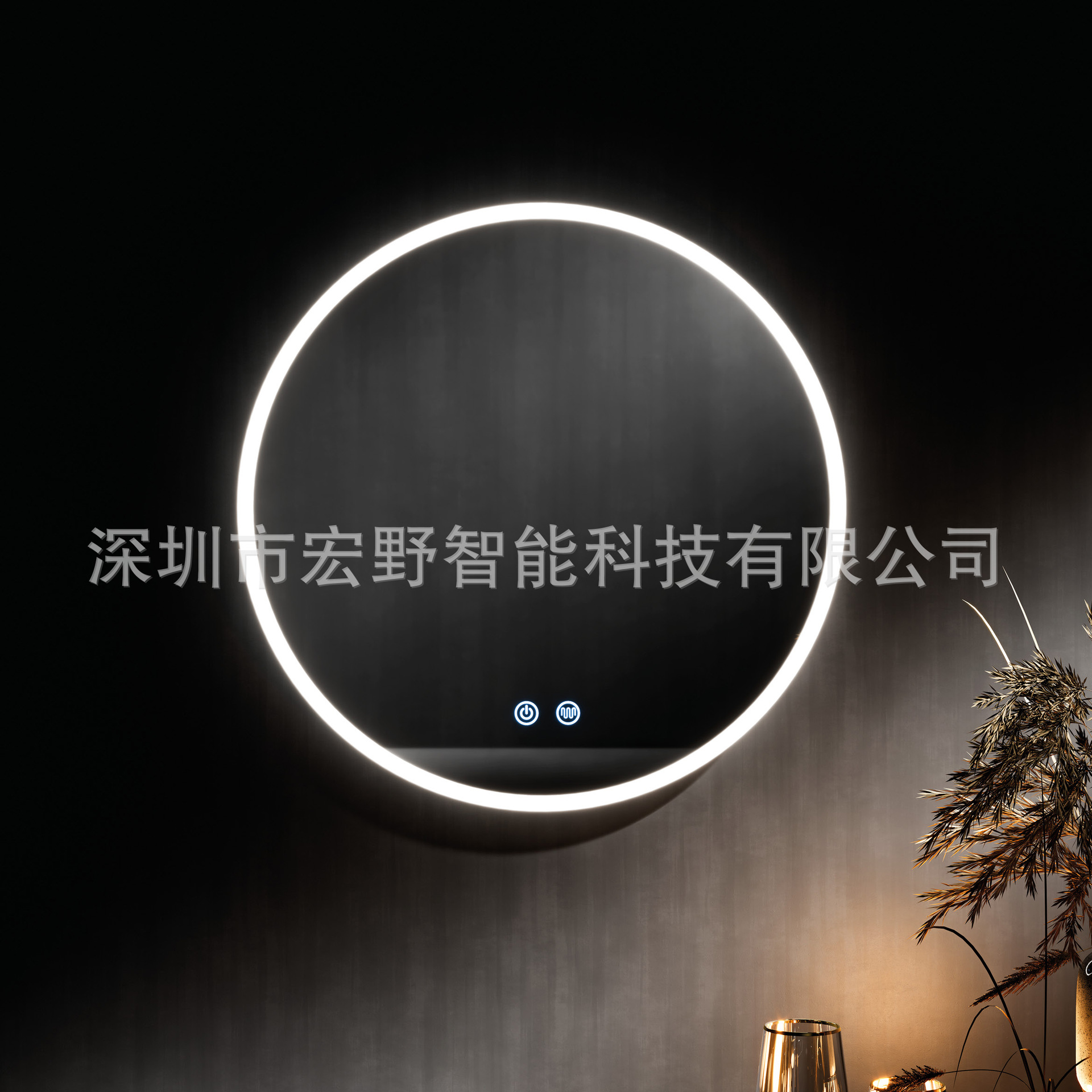 Bathroom Smart Mirror Wall-Mounted Bathroom Makeup with Light Led Anti-Fog Touch Screen Luminous Mirror Wall-Mounted Round