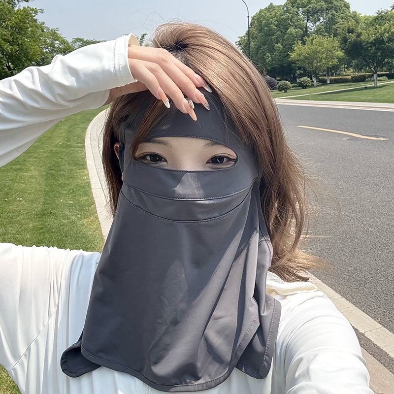 Máscara de protección solar, protección para el cuello, seda de hielo de verano, sección delgada, transpirable y a prueba de rayos UV, cara de protección solar de conducción, cara completa de Gini