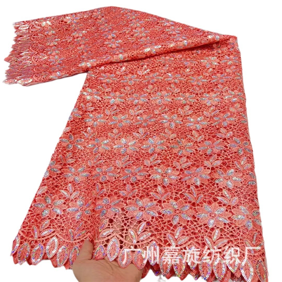 High quality african embroidered lace hoja láser africana tela de encaje soluble en agua