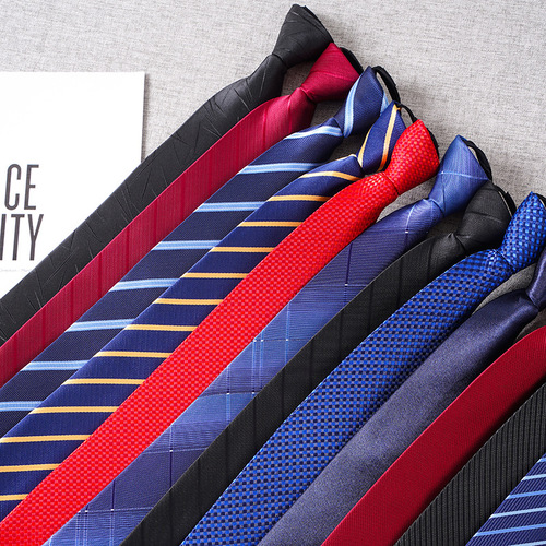 Zipper Tie-Free Men's Business Formal Suit 8cm Blue Striped Lazy Zip Tie