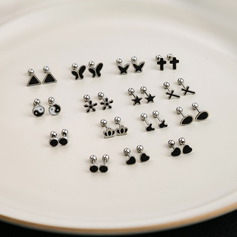 1 Pair Simple Style Flower Enamel Plating Stainless Steel Ear Studs display picture 1