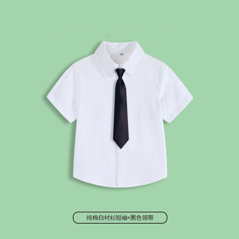 Camisa blanca manga corta 100% algodón + corbata negra / 110cm