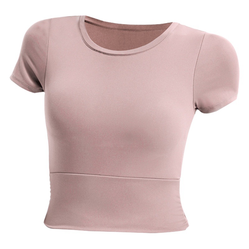 Primavera y verano transfronterizos nuevos deportes Top ropa de yoga corta para mujer con almohadilla en el pecho apretado Sexy Slim-Fit ropa de entrenamiento de manga corta