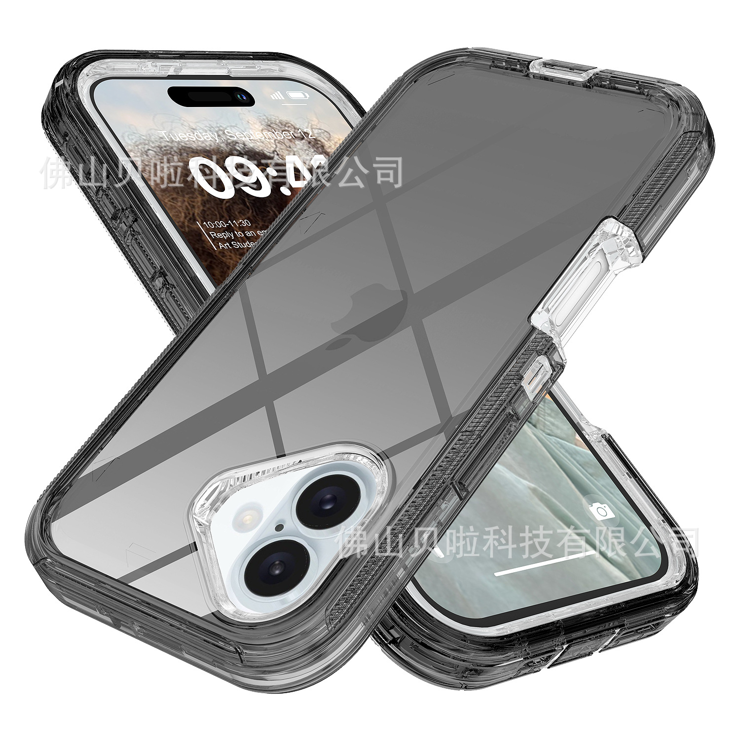 Three-In-One Mobile Phone Case Suitable for Apple Ip17Promax Cross-Border Hot Selling Pc Tpu Neutral Robot Transparent Black