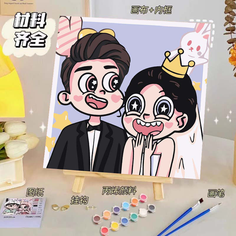 Pintura al óleo digital de bricolaje, dibujos animados para niños, pinturas para colorear hechas a mano, lindos puestos de animación curativos, comercio exterior transfronterizo