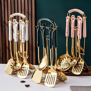 Nordic Light Luxury Stainless Steel Spatula Ceramic Handle Household Kitchen Soup Spoon Colander Stir-fry Shovel Kitchenware suit