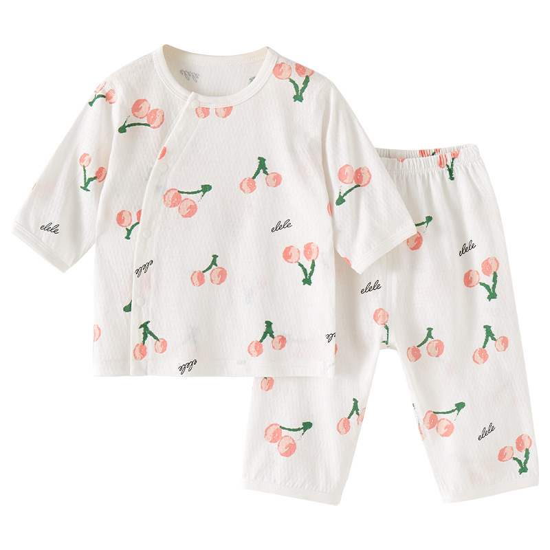 Traje de bebé ropa de verano para niños de dos piezas para niños y niñas media manga delgada para niños de algodón puro aire acondicionado ropa de bebé de verano