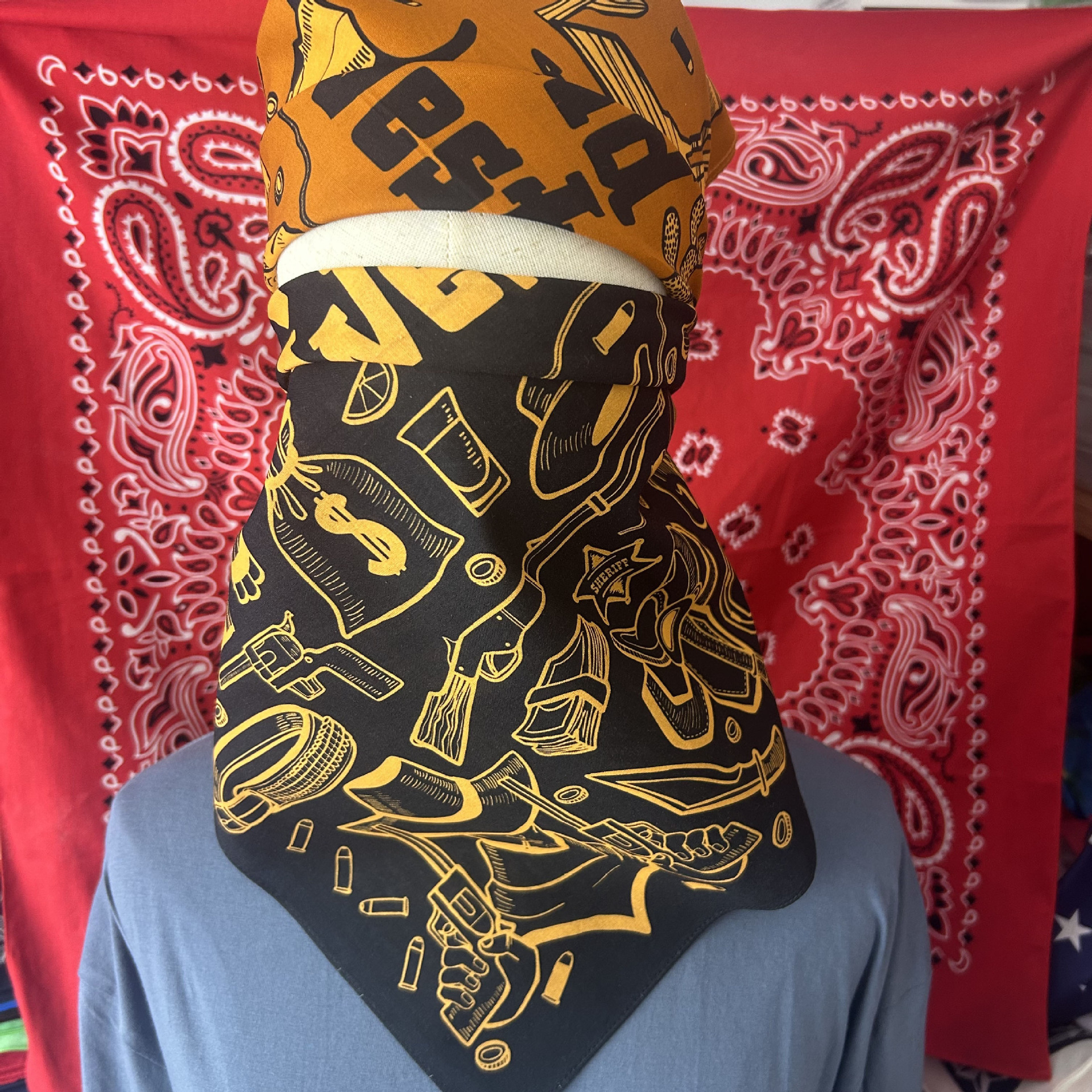 American Western Cowboy Cotton Bandana, Retro Orange American-Style Scarf, Motorcycle Headscarf, Hip-Hop Street Dance Magic Headscarf
