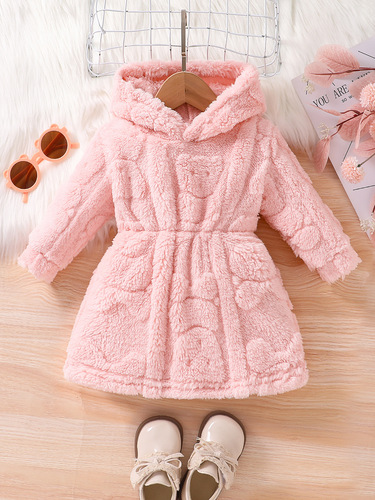eBay Best Selling Spring and Autumn Baby Girls Cartoon Hooded Plush Jacket with Fleece Warm Long Sleeve Sweatshirt