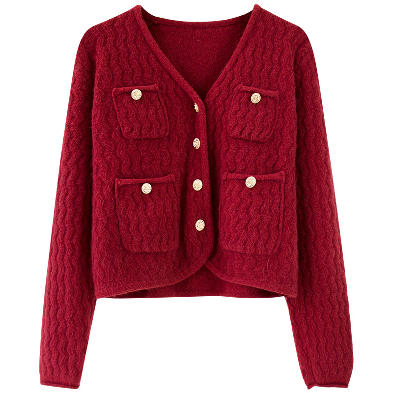 Knitwear sweater coat cardigan women's spring new gentle temperament V-neck French top loose long sleeve short Knitwear sweater coat cardigan women's spring new gentle temperament V-neck French top loose long sleeve short