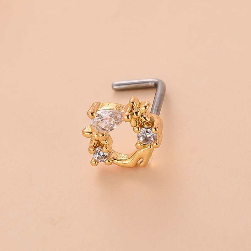 Fashion Heart Shape Butterfly Stainless Steel Copper Plating Inlay Zircon Nose Studs 1 Piece display picture 10