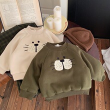 2023冬季儿童幼儿园套头上衣宝宝百搭实用男童加绒卫衣卡通夹棉潮