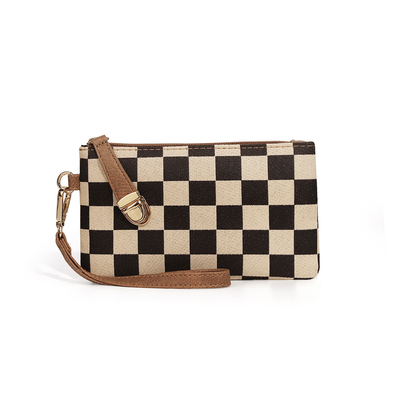 Spot Cross-Border Wallet for Women 2025 New Retro Trendy Plaid Checkerboard Large Capacity Clutch Bag Wristband Coin Purse