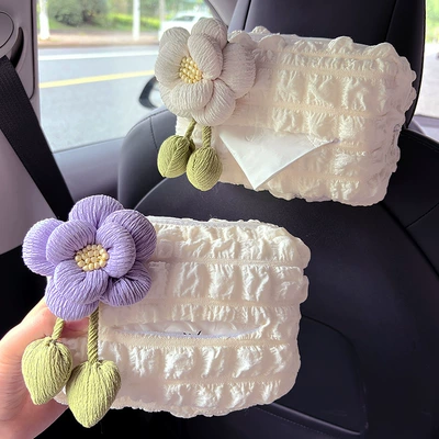 Car Tissue Box Seat Back Hanging Creative Cute Simple Armrest Box High-End Car Tissue Box Hanging Bag Decoration for Women