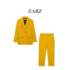 ZARZ 自制 欧美风 新款女装 时尚带垫肩双襟西装外套高腰修身长裤