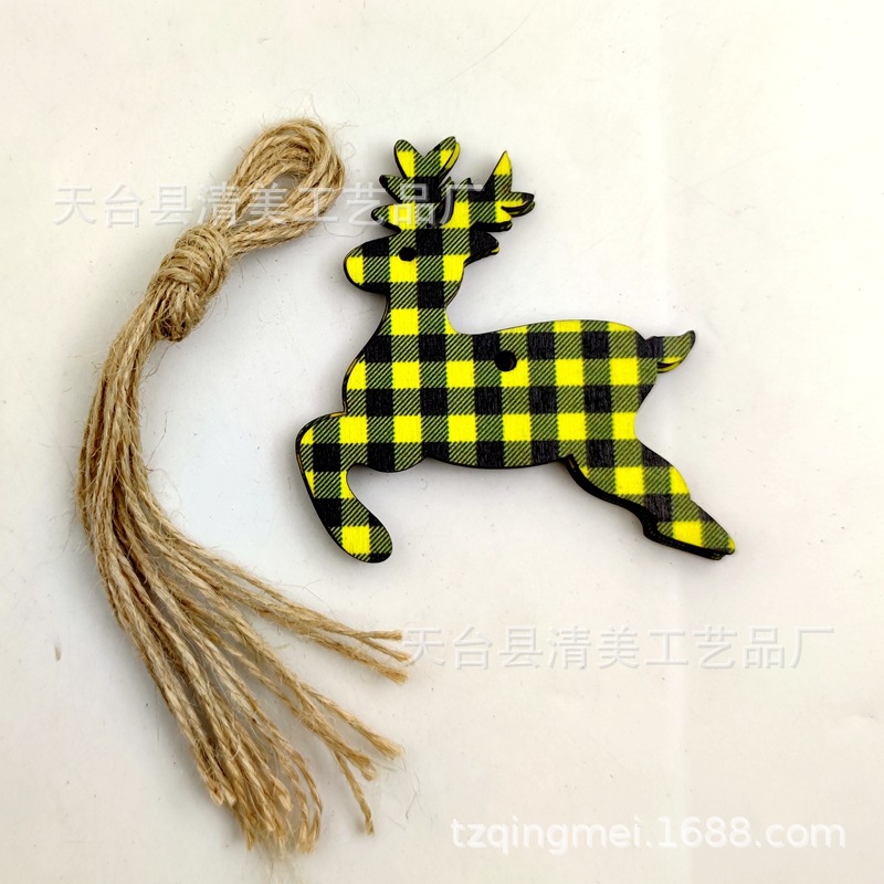 33 cuadros amarillos y negros serie navideña piezas de madera colgante de decoración navideña se pueden combinar libremente 10 piezas en un paquete