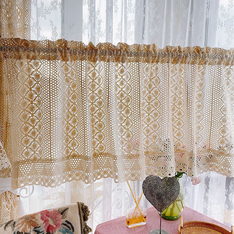 American-Style Vintage Country Hook Lace Half Curtain Curtain Head, No-Drill Curtain for Doors, Cabinets, and Small Window Curtains
