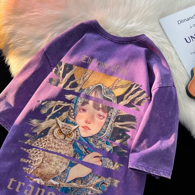 Camiseta de manga corta de algodón de la marca de moda de la calle alta estadounidense para hombres verano retro marea casual lavado viejo media manga guapo camiseta