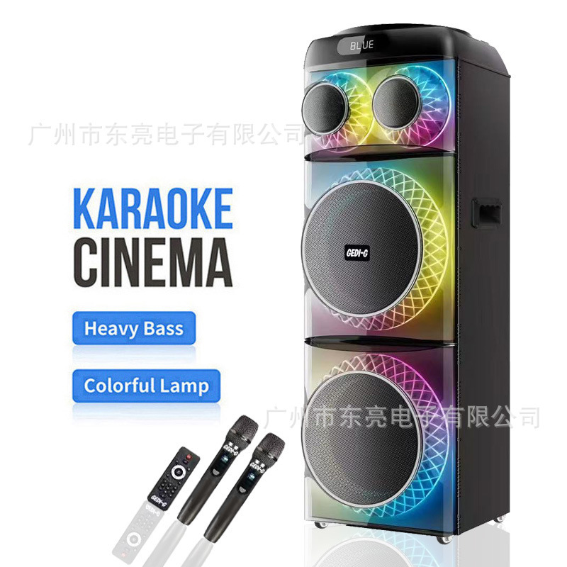 ダブル 12inch スクエアダンスオーディオ Bluetooth スピーカー屋外カラオケワイヤレスマイク 80W ハイパワーパフォーマンスモバイルスピーカー|undefined