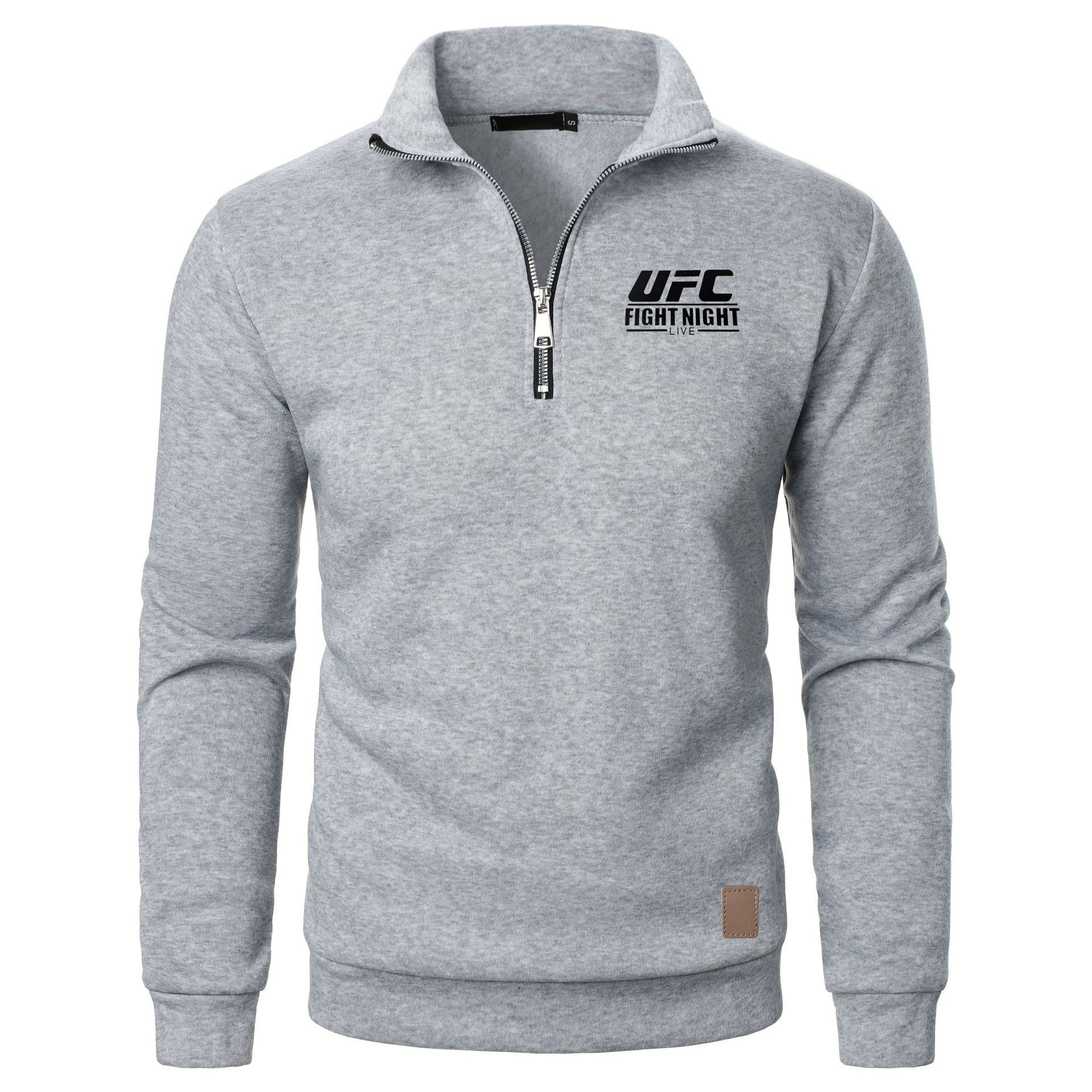 Cross-border men's new stand collar half zipper long sleeve sweater sports casual fleece coat UFC printed top