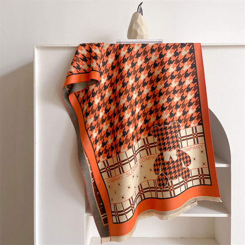 Waling Blanet~Designer coreano Little Bear Thousand Bird Pattern Sciarpa da donna invernale Scialle I mitation Cashmere Caldo_voghion.com