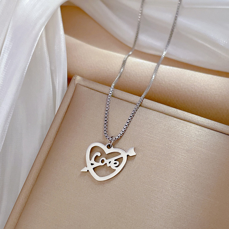 Fashion Letter Heart Shape Titanium Steel Pendant Necklace 1 Piece