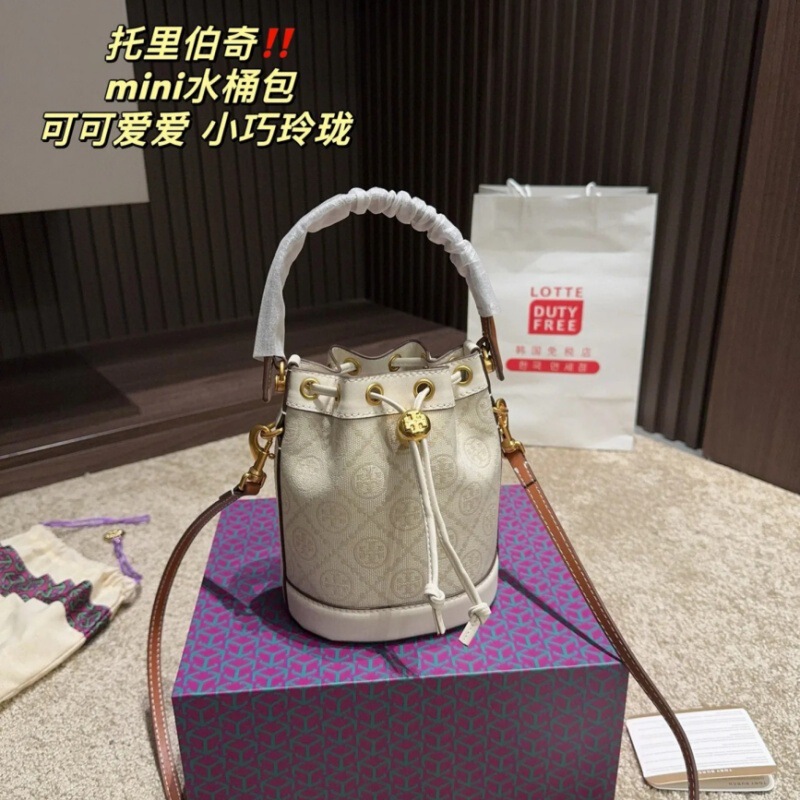 Tortyburch レトロ キャンバス フォーチュン バケット バッグ ワイン樽バッグ オールドフラワー フルプリント ショルダー クロスボディ ハンドバッグ レディース トレンド|undefined