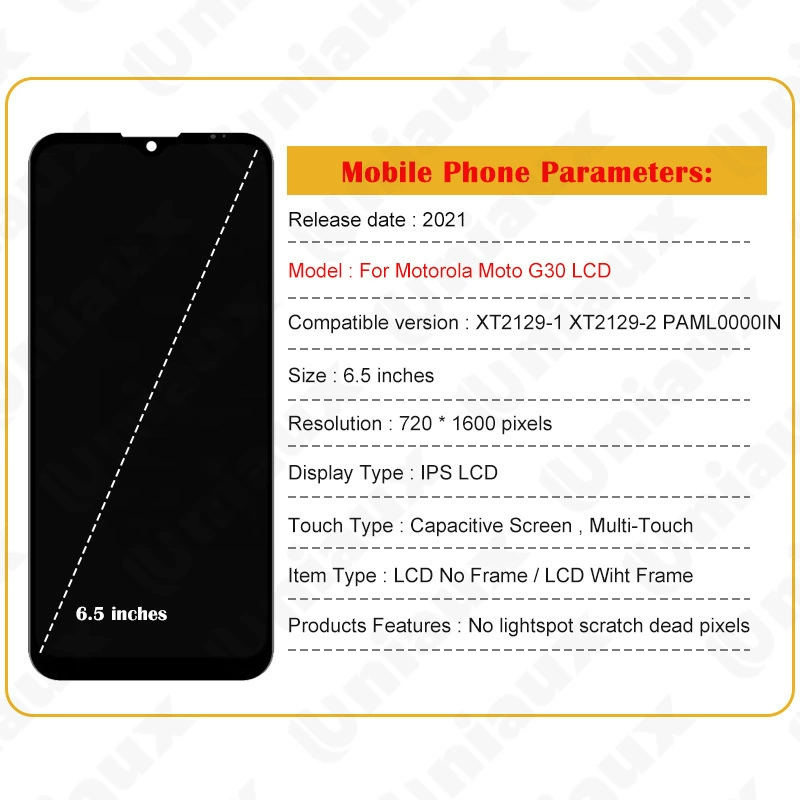 Совместимый экран Motorola Moto G30 дисплей LCD мобильного телефона внутренняя и внешняя сборка экрана с рамкой LCD дисплей