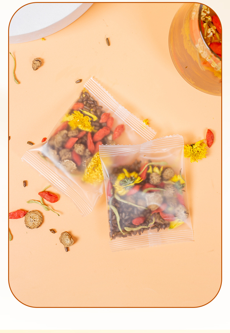 Chrysanthemum Cassia Seed Tea Bags with Goji Berry Honeysuckle Burdock Herbal Blend Sugar Free 100g Gift Box quality and texture